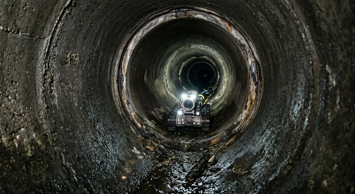 Robotic sewer camera inspecting pipe interior for Sewer Line Repair in Sandwich